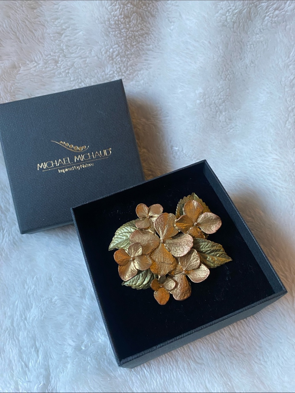 Michael Michaud Gold Hydrangea Brooch